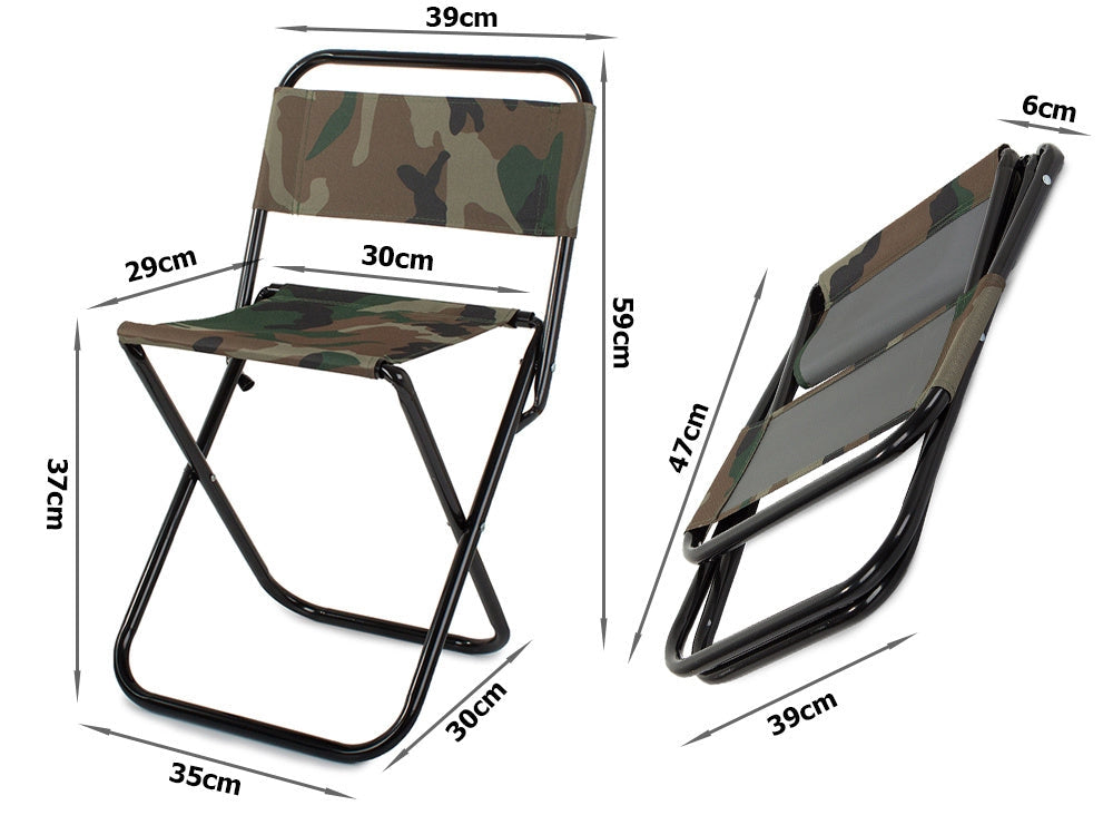 Hopfällbar fiskestol med ryggstöd camouflage, metallram 59 cm