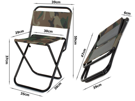 Hopfällbar fiskestol med ryggstöd camouflage, metallram 59 cm