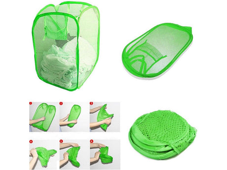 Hopfällbar förvaringskorg i mesh 40 L grön 47x26x26 cm