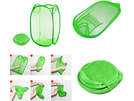 Hopfällbar förvaringskorg i mesh 40 L grön 47x26x26 cm