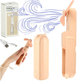 Hopfällbar mini handfläkt USB-C 3 hastigheter powerbank 1200 mAh rosa