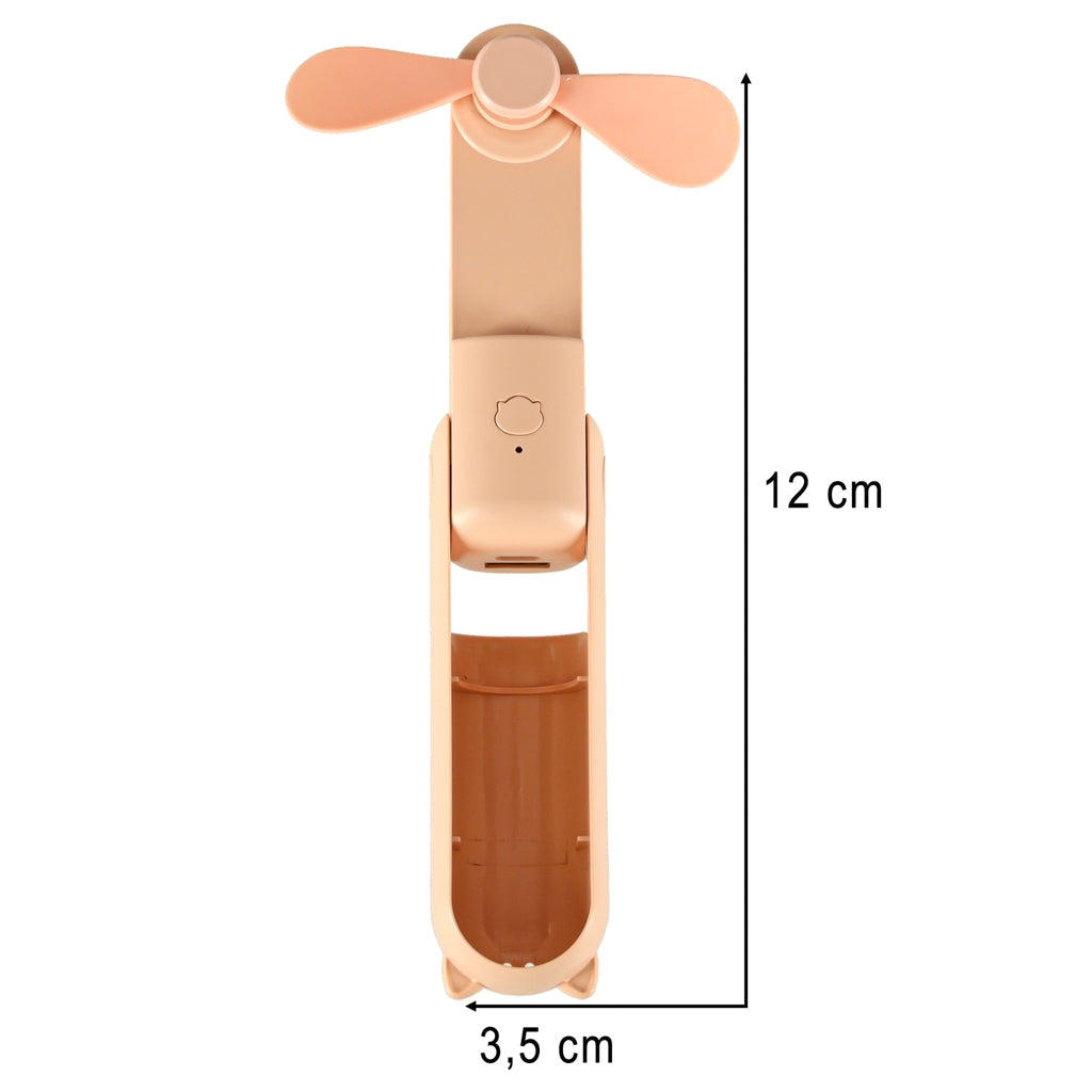 Hopfällbar mini handfläkt USB-C 3 hastigheter powerbank 1200 mAh rosa