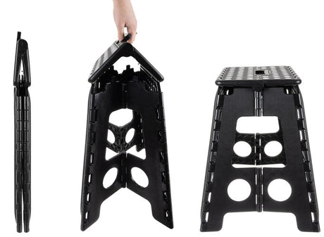 Hopfällbar pall 39 cm halkfri med bärhandtag 100 kg svart/vit