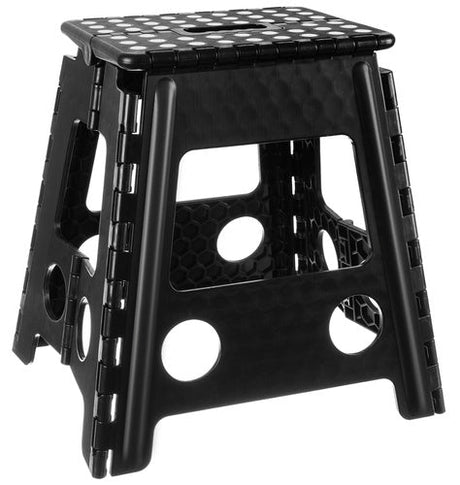 Hopfällbar pall 39 cm halkfri med bärhandtag 100 kg svart/vit