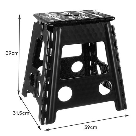 Hopfällbar pall 39 cm halkfri med bärhandtag 100 kg svart/vit