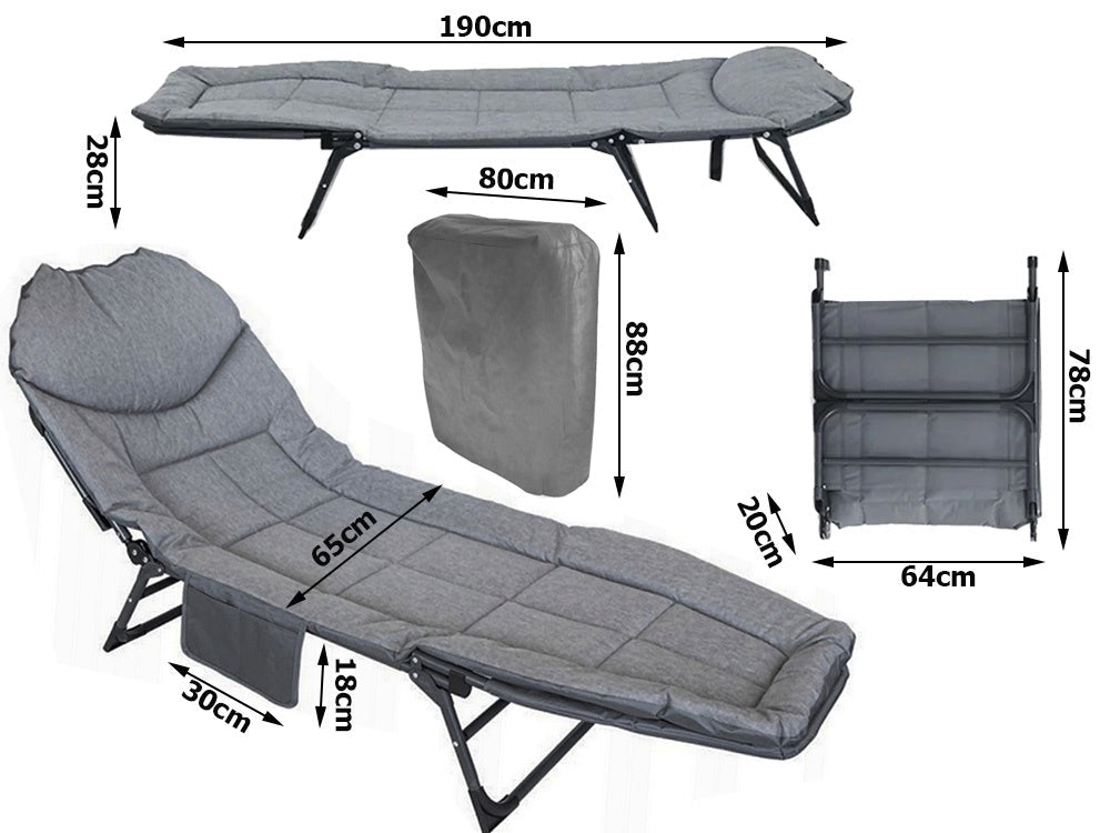 Hopfällbar resesäng med madrass och justerbart ryggstöd grå 190 cm