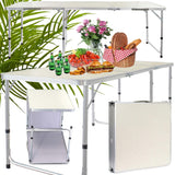 Hopfällbart campingbord 180x60 cm justerbar höjd creme