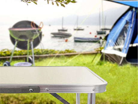 Hopfällbart campingbord 180x60 cm justerbar höjd creme