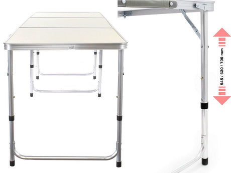 Hopfällbart campingbord 180x60 cm justerbar höjd creme