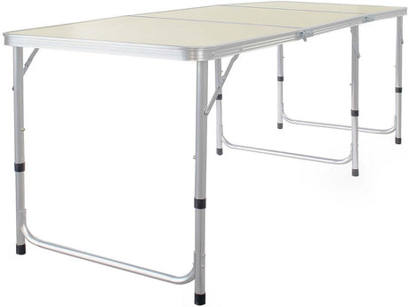 Hopfällbart campingbord 180x60 cm justerbar höjd creme
