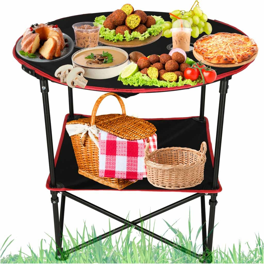 Hopfällbart campingbord 72 cm med dryckeshållare & transportväska