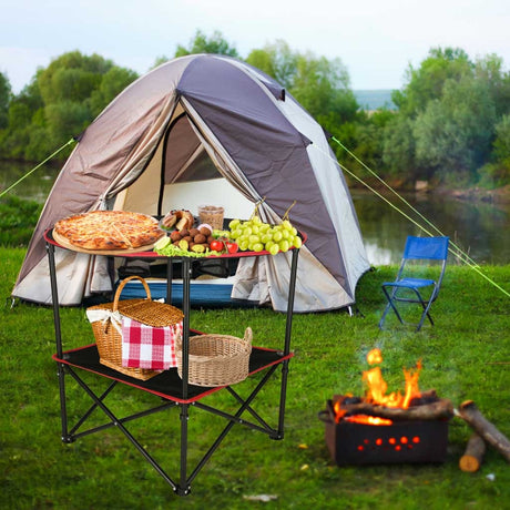 Hopfällbart campingbord 72 cm med dryckeshållare & transportväska