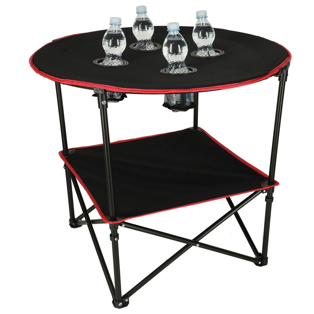 Hopfällbart campingbord 72 cm med dryckeshållare & transportväska