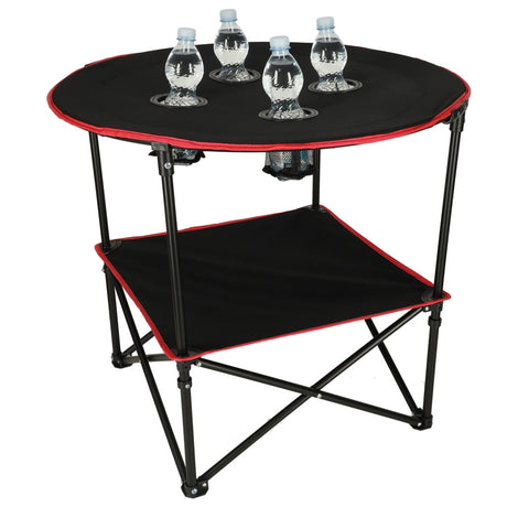 Hopfällbart campingbord 72 cm med dryckeshållare & transportväska