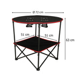 Hopfällbart campingbord 72 cm med dryckeshållare & transportväska