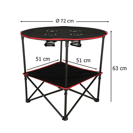 Hopfällbart campingbord 72 cm med dryckeshållare & transportväska