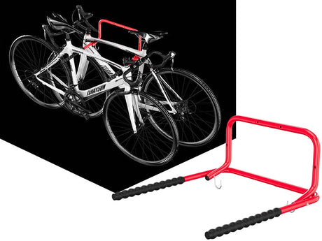 Hopfällbart cykelställ vägg för 2 cyklar 60 kg metall svart/röd