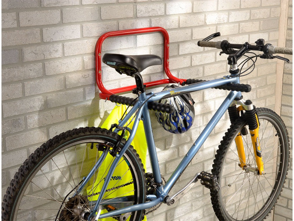 Hopfällbart cykelställ vägg för 2 cyklar 60 kg metall svart/röd