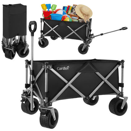 Hopfällbar transportvagn 150L 200kg off-road hjul broms svart