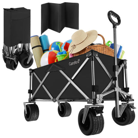 Hopfällbar transportvagn 150L 200kg off-road hjul broms svart