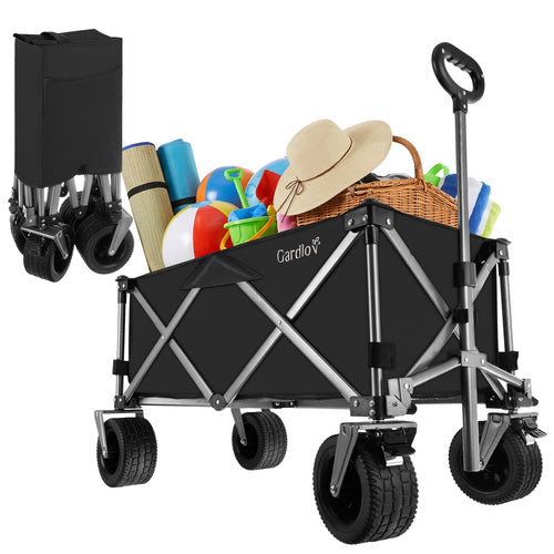 Hopfällbar transportvagn 150L 200kg off-road hjul broms svart