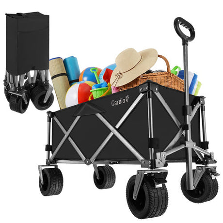 Hopfällbar transportvagn 150L 200kg off-road hjul broms svart