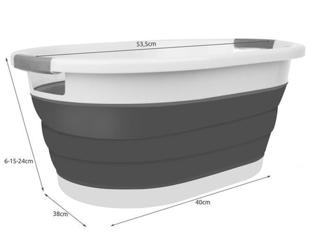 Hopfällbar tvättskål 25L med handtag, PP/TPE, höjd 6-24 cm