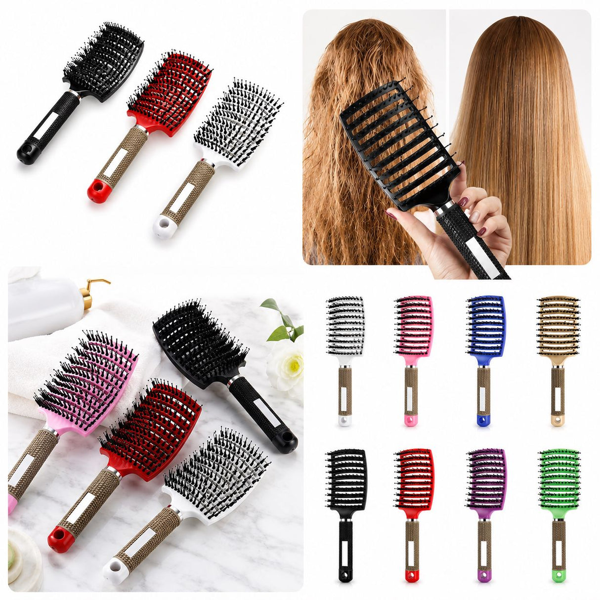 Hårborste/kam set 2-pack för utredning, vått/torrt hår, slumpfärg