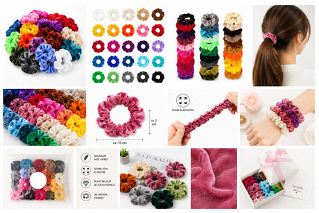 Hårsnoddar scrunchies i sammet 36-pack elastiska, slumpmässiga färger