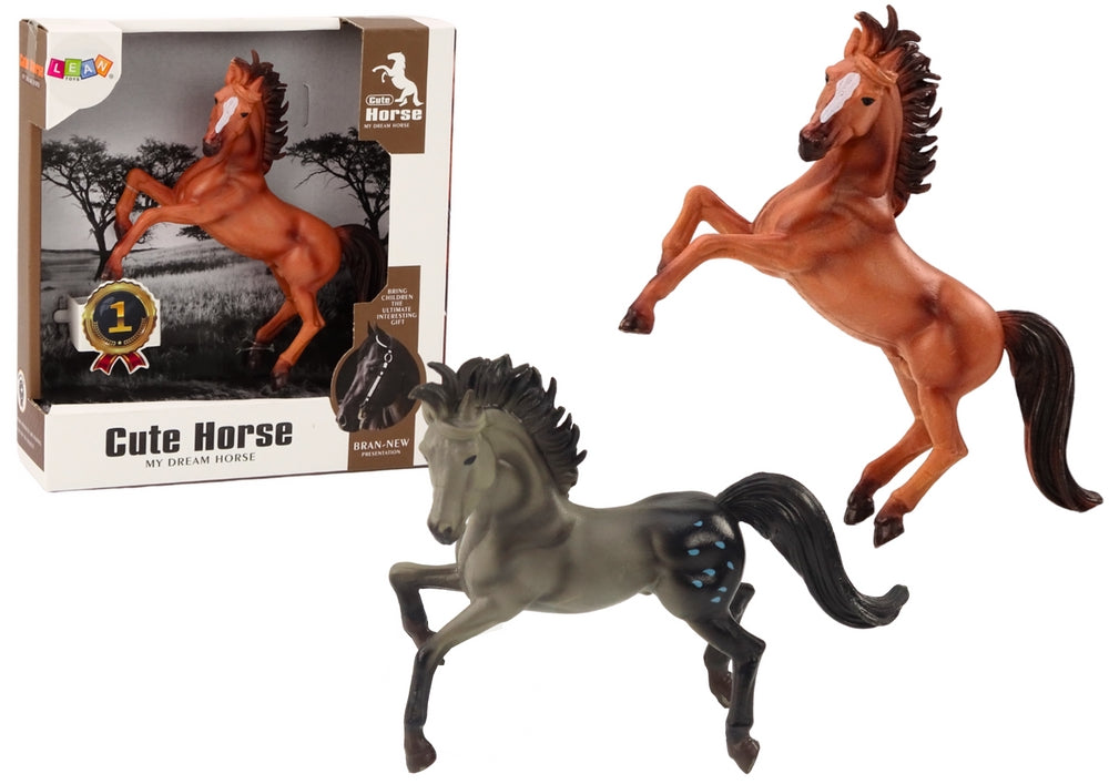 Hästfigur 14 cm brun/grå stående på bakbenen, leksak 3+