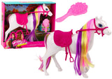 Hästfigur leksak 24 cm med borste, rosa sadel och träns 3+ år