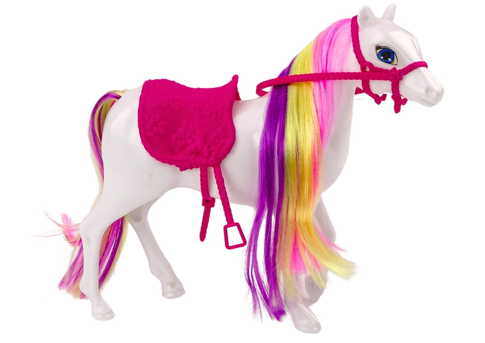 Hästfigur leksak 24 cm med borste, rosa sadel och träns 3+ år