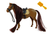 Hästfigur med kambar man brun man, sadel & kam, 16 cm, 3+