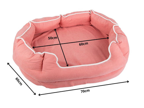 Hundbädd med kudde plysch rosa 60x70 cm med upphöjda kanter