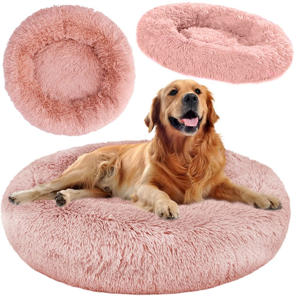 Hundbädd rund plysch 80x15 cm rosa halkfri undersida