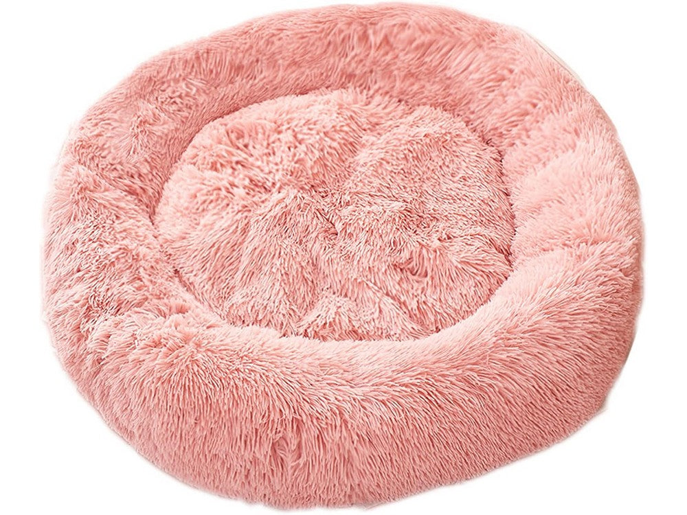 Hundbädd rund plysch 80x15 cm rosa halkfri undersida