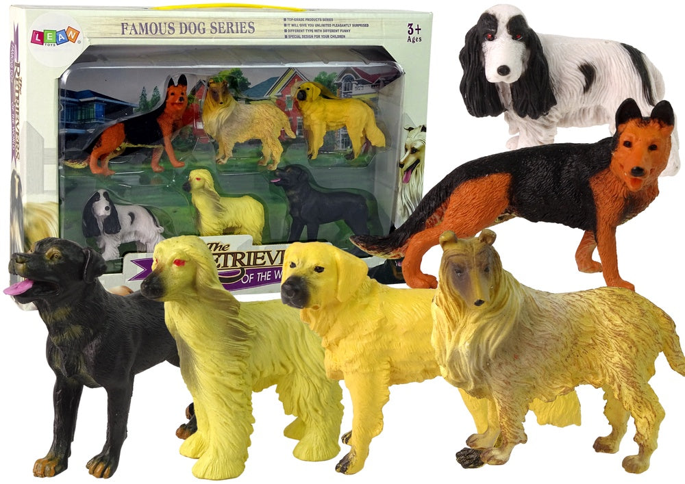 Hundfigurer i plast 6-pack (Schäfer, Collie, Golden, Spaniel m.fl.)