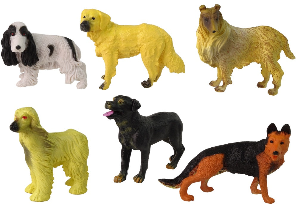 Hundfigurer i plast 6-pack (Schäfer, Collie, Golden, Spaniel m.fl.)