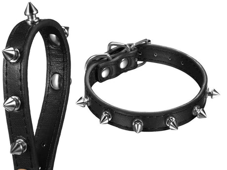 Hundhalsband med nitar ekologiskt läder 58x2,7 cm, justerbart
