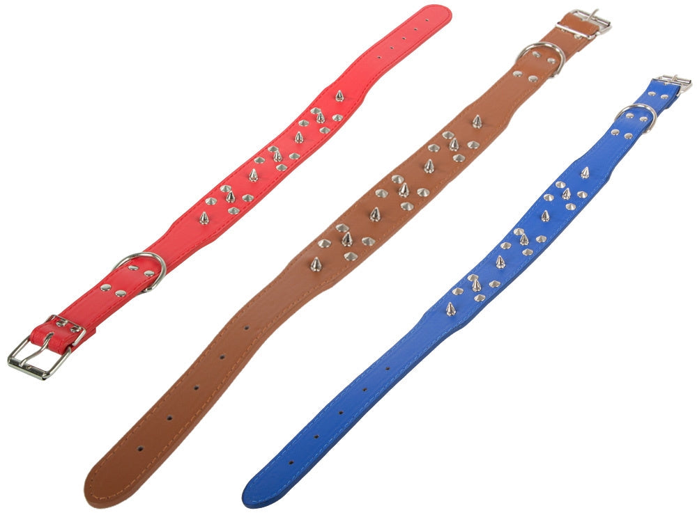 Hundhalsband med nitar ekologiskt läder XL 43–53 cm slumpfärg