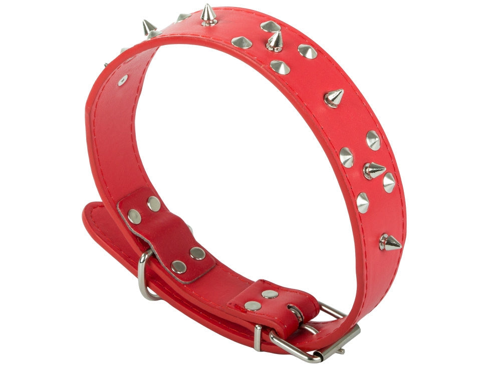 Hundhalsband med nitar ekologiskt läder XL 43–53 cm slumpfärg