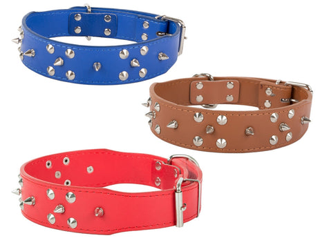 Hundhalsband med nitar ekologiskt läder XL 43–53 cm slumpfärg
