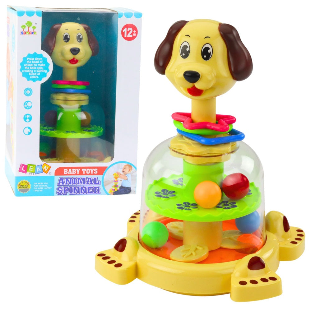 Hundkarusell leksak med snurrande bollar i kupol, plast 26 cm