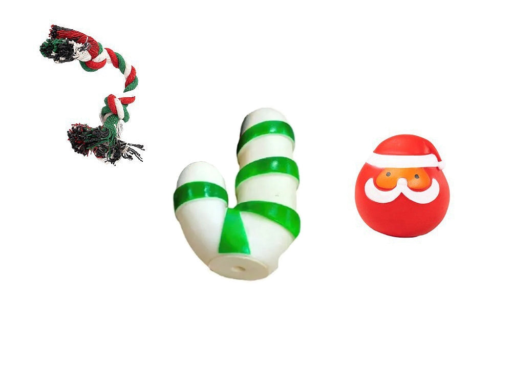 Hundleksaksset jul 3 delar gummi/rep med pipljud