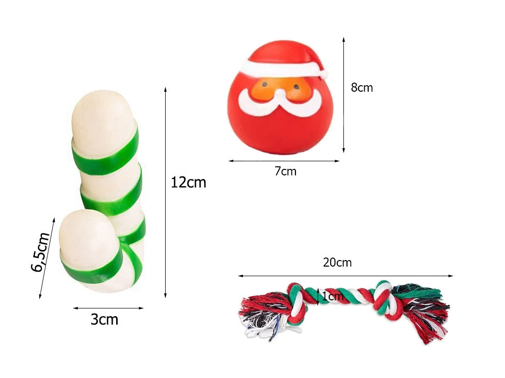 Hundleksaksset jul 3 delar gummi/rep med pipljud