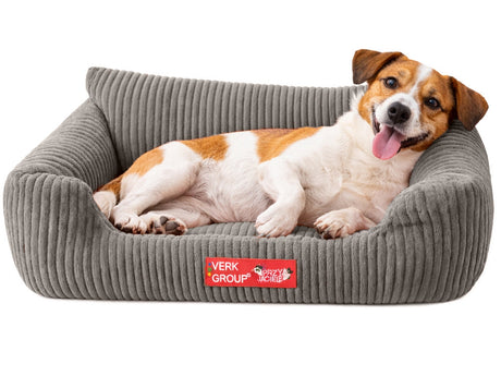 Hund- och kattbädd M 60x45 cm ribbad manchester beige halkfri