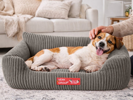 Hund- och kattbädd M 60x45 cm ribbad manchester beige halkfri