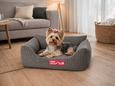 Hund- och kattbädd S 45x35 cm ribbad corduroy beige halksäker