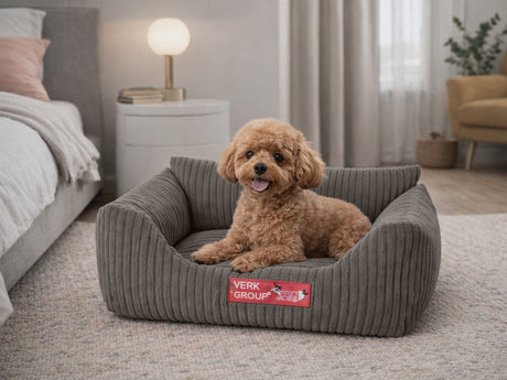 Hund- och kattbädd S 45x35 cm ribbad corduroy beige halksäker