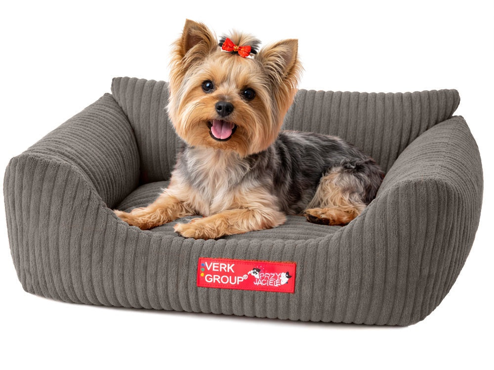 Hund- och kattbädd S 45x35 cm ribbad corduroy beige halksäker